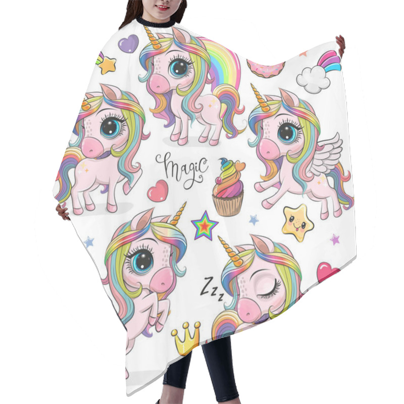 Personality  Set Of Cute Cartoon Unicorns Isolated On A White Background Hair Cutting Cape