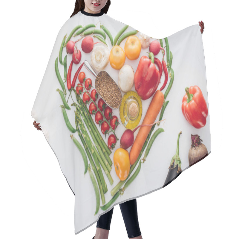 Personality  Heart Made Of Green Peas And Fresh Ripe Vegetables With Spices Isolated On White  Hair Cutting Cape