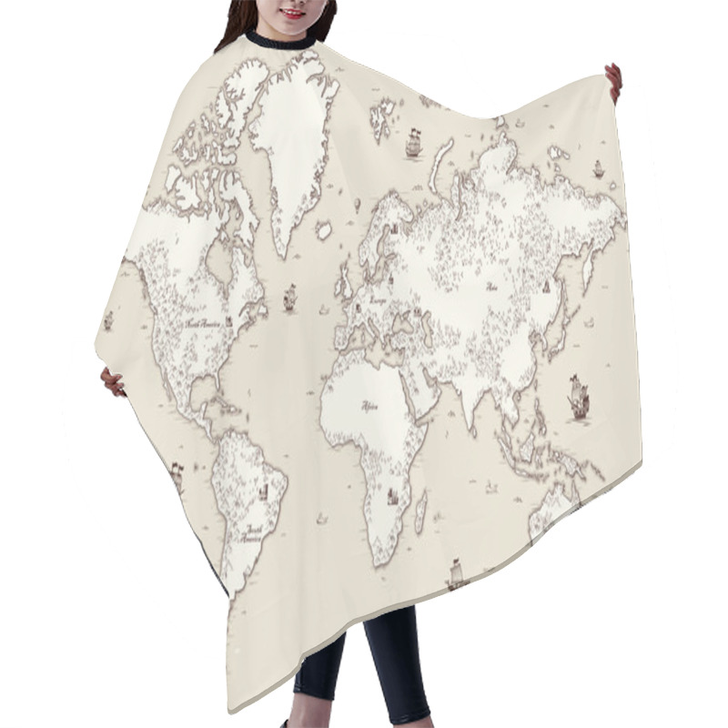 Personality  High Detailed, Old World Map With Decorative Elements Hair Cutting Cape