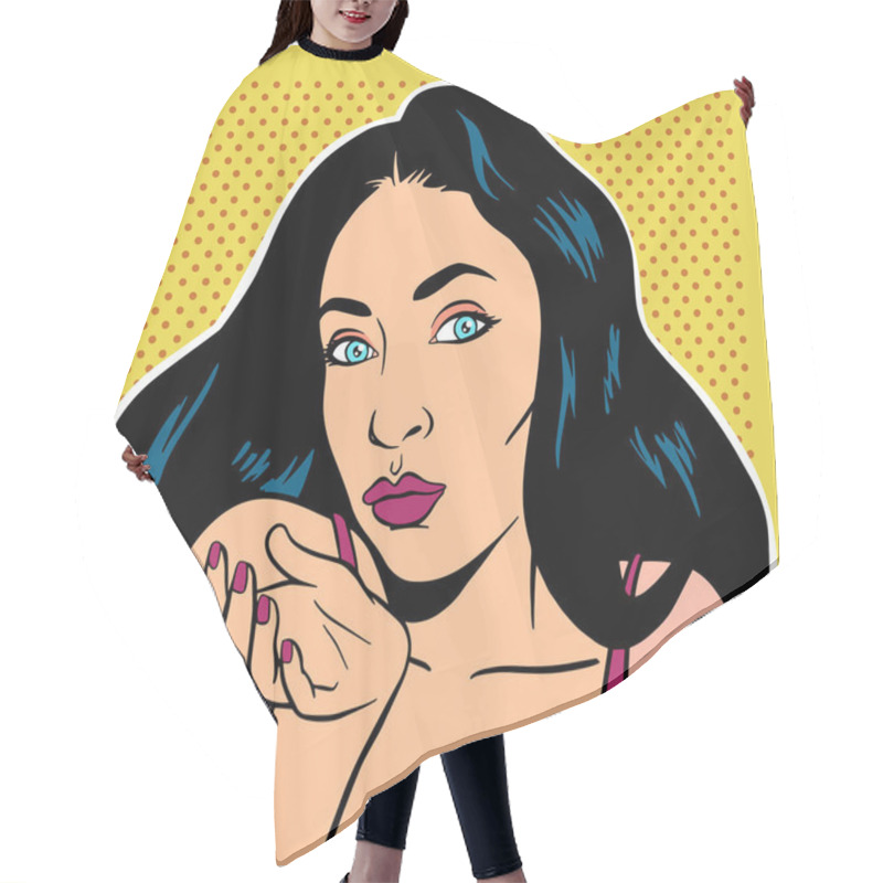 Personality  Woman With Bright Makeup Blowing Kiss In Pop Art Style Hair Cutting Cape