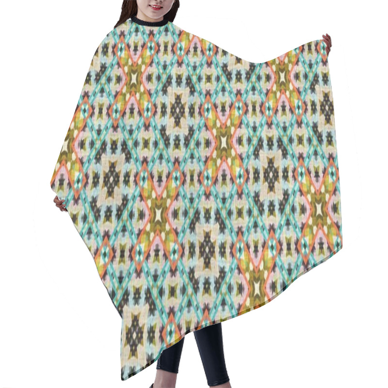 Personality  Kitsch Pattern Geometric Retro Design In Seamless Border Background. Trendy Modern Boho Geo In Vibrant Colorful Graphic Ribbon Trim Edge. Repeat Tile For Patchwork Effect Endless Band Hair Cutting Cape