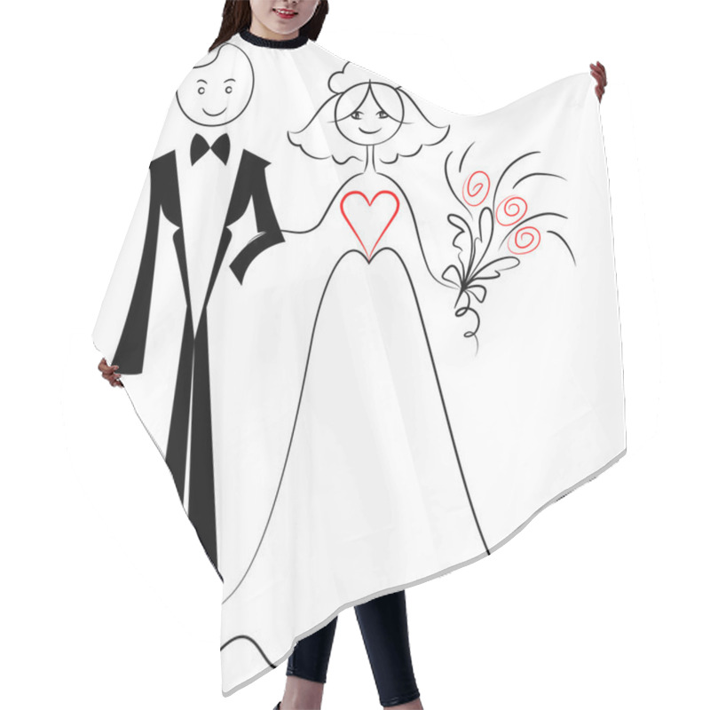 Personality  Vector Sketch Of A Couple In Love: The Bride And Groom Hair Cutting Cape