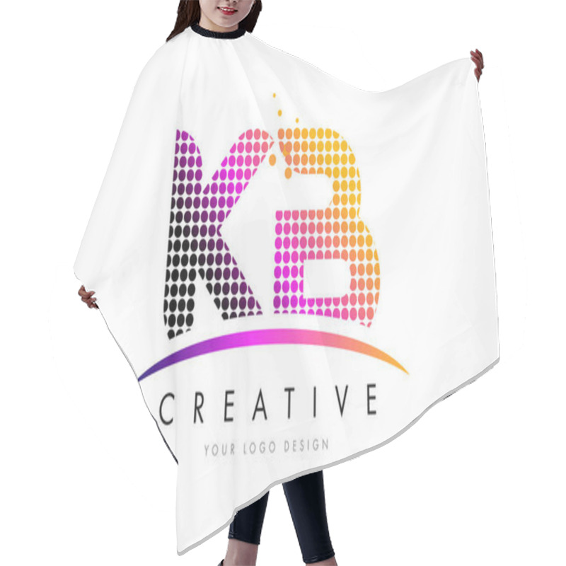 Personality  KB K B Letter Logo Design With Magenta Dots And Swoosh Hair Cutting Cape