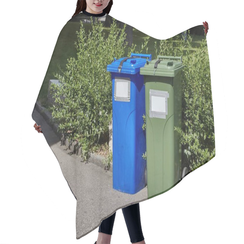 Personality  Trash Containers For Municipal Waste On An Green Street Hair Cutting Cape