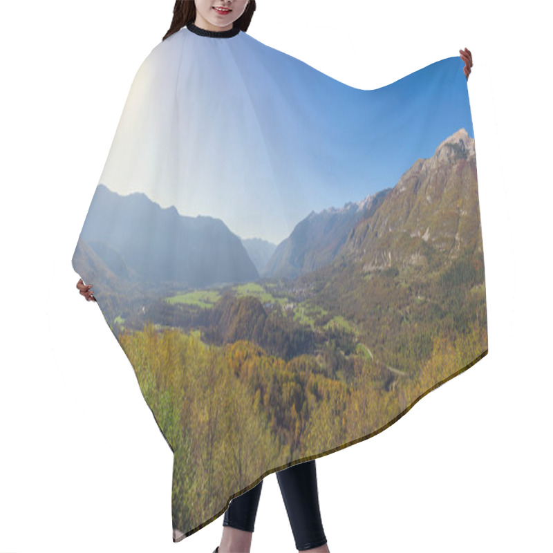 Personality  Panorama Of A Small Mountain City, Alpine Village Of Bovec In Slovenian Alps Hair Cutting Cape