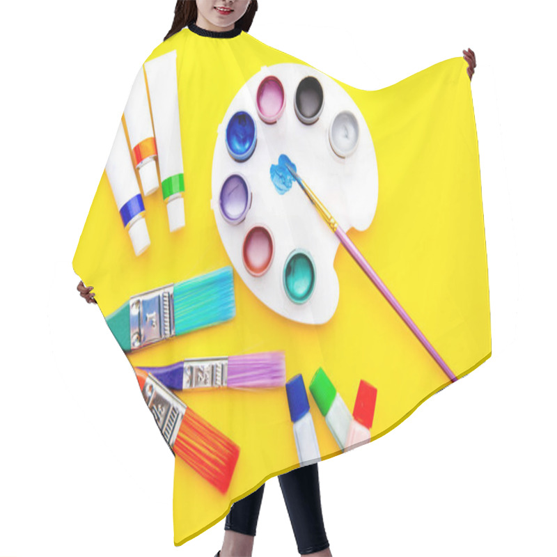 Personality  Art Supplies - Various Art Equipment On Yellow Background Hair Cutting Cape