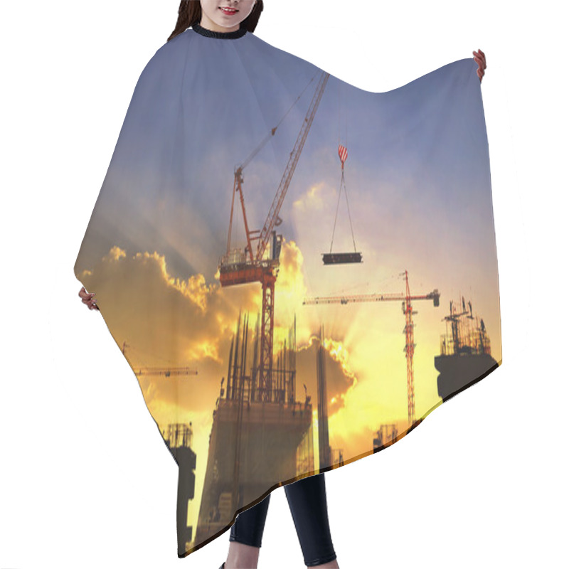 Personality  Big Crane And Building Construction Against Beautiful Dusky Sky Hair Cutting Cape