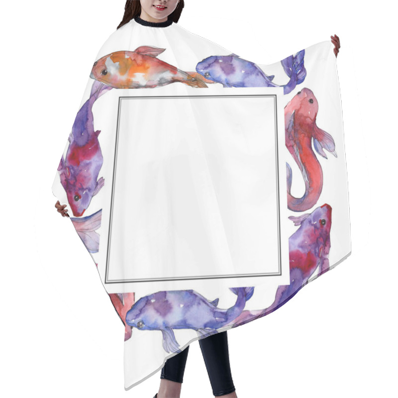 Personality  Aquatic Underwater Tropical Fish Set. Red Sea And Exotic Fishes Inside: Goldfish. Watercolor Background Illustration Set. Watercolour Drawing Fashion Aquarelle Isolated. Frame Border Ornament Square. Hair Cutting Cape