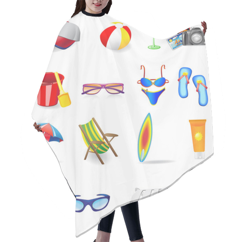 Personality  Icons Set For Rest On A Sun Sea And Beach Hair Cutting Cape