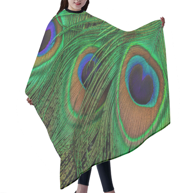 Personality  Close Up Photo Of A Peacock Feather, On A Black Background Hair Cutting Cape