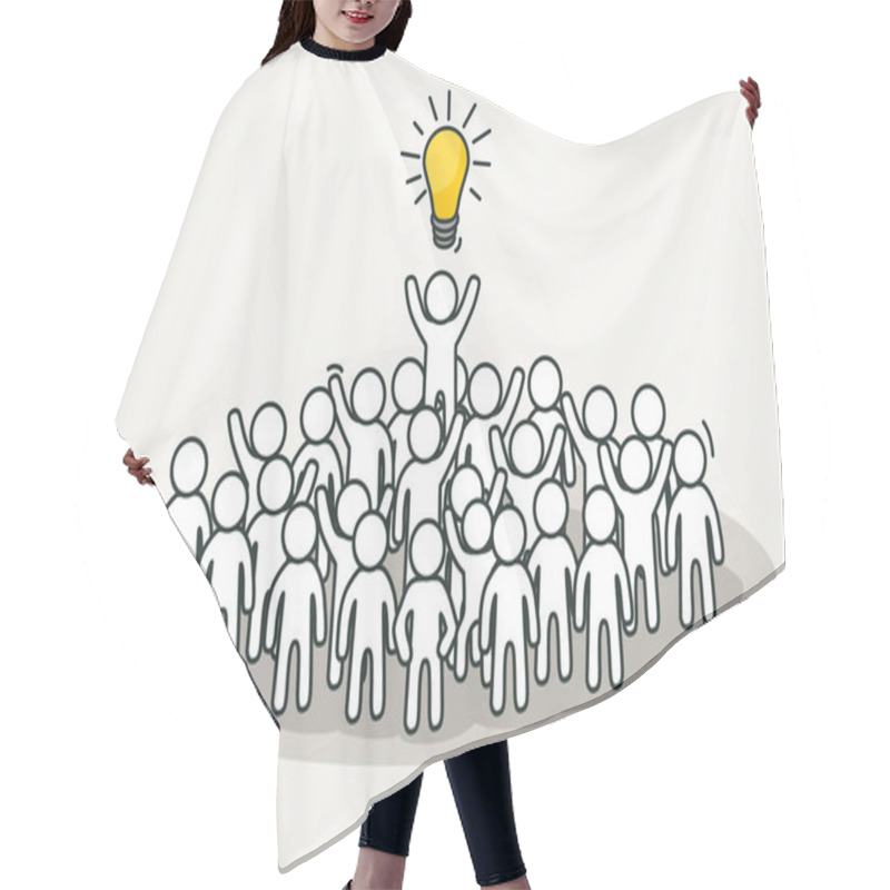 Personality  Little White People With Creative Leader. Creative Idea, Inspiration Concept. Hand Drawn Cartoon Or Sketch Design. Hair Cutting Cape