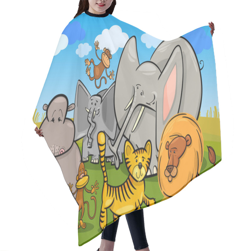 Personality  African Safari Wild Animals Cartoon Illustration Hair Cutting Cape