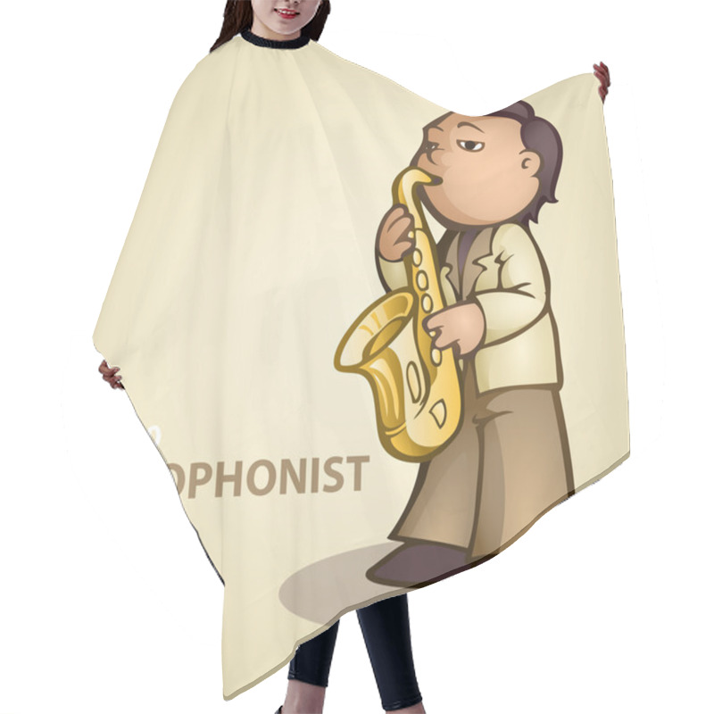 Personality  Cartoon Saxophonist. Vector Illustration. Hair Cutting Cape