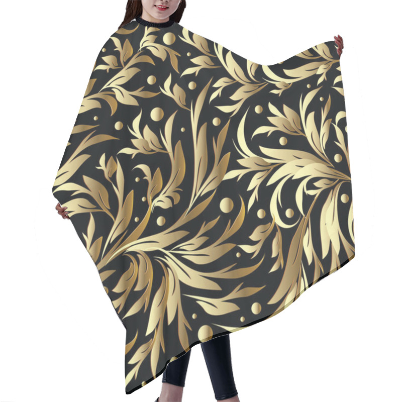 Personality  Floral Hand Drawn Vector Seamless Pattern. Gold Black Background Hair Cutting Cape