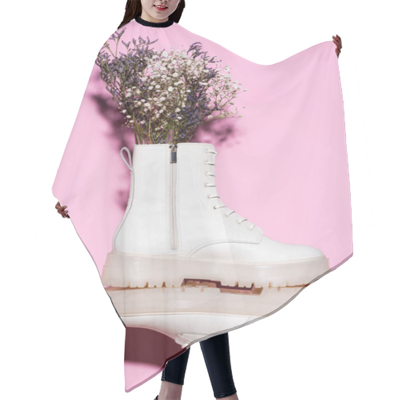 Personality  White Boots With Wildflowers On Pink Background Hair Cutting Cape