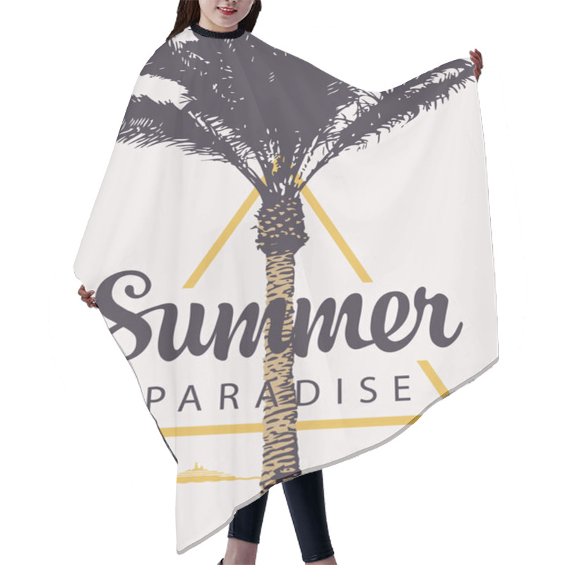 Personality  Vector Summer Banner With Palm Tree And Ship Hair Cutting Cape