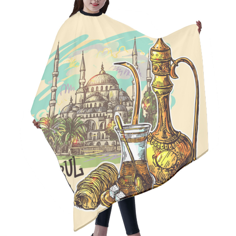 Personality  Oriental Sweets And Teapot. Hair Cutting Cape