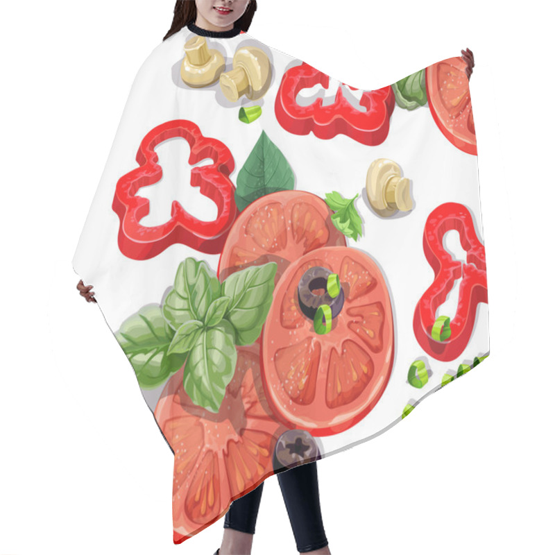 Personality  Seamless Ornament With Delicious And Fresh Vegetables Hair Cutting Cape