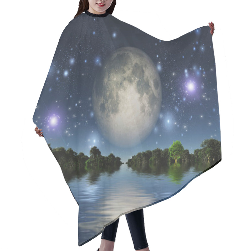 Personality  Moonrise Over Water. 3D Rendering Hair Cutting Cape