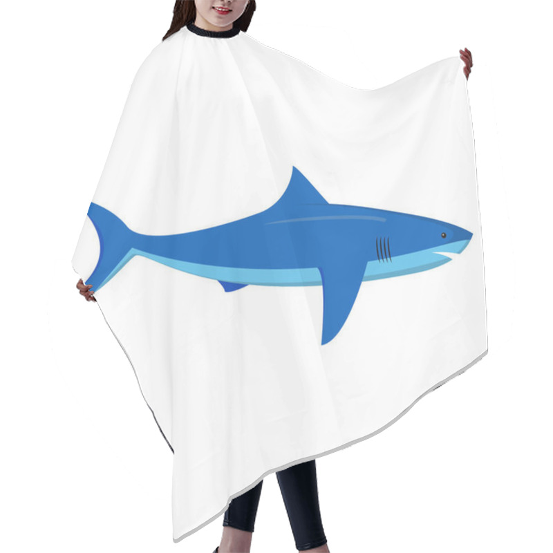 Personality  Vector Flat With An Illustration Of A Shark. An Element Of Design Of The Websites About Fishing. An Icon For Games. Siluyet Of A Shark. Hair Cutting Cape