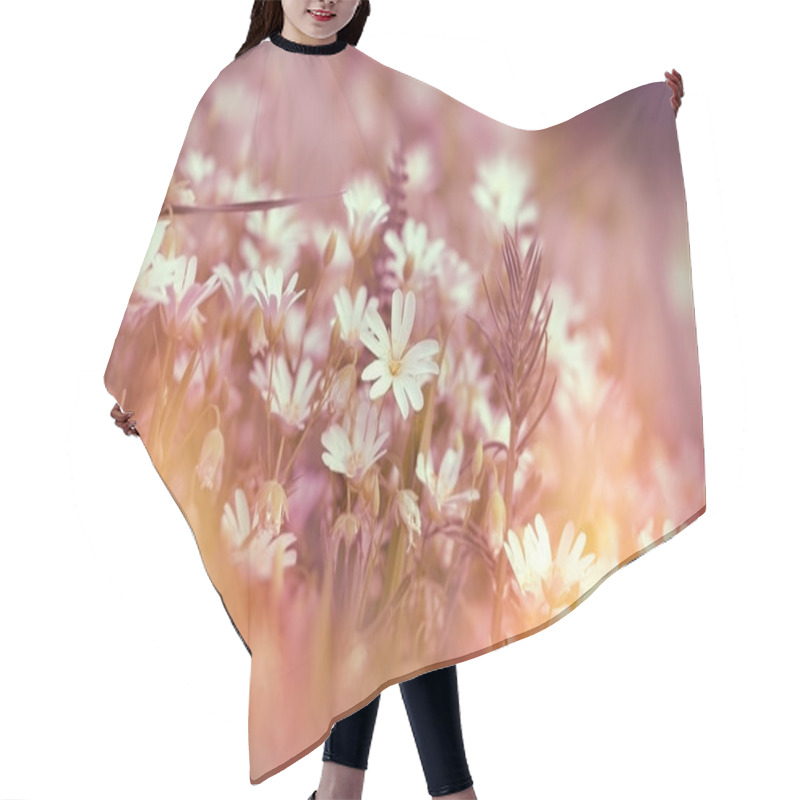 Personality  Blooming White Flowers In Meadow Hair Cutting Cape