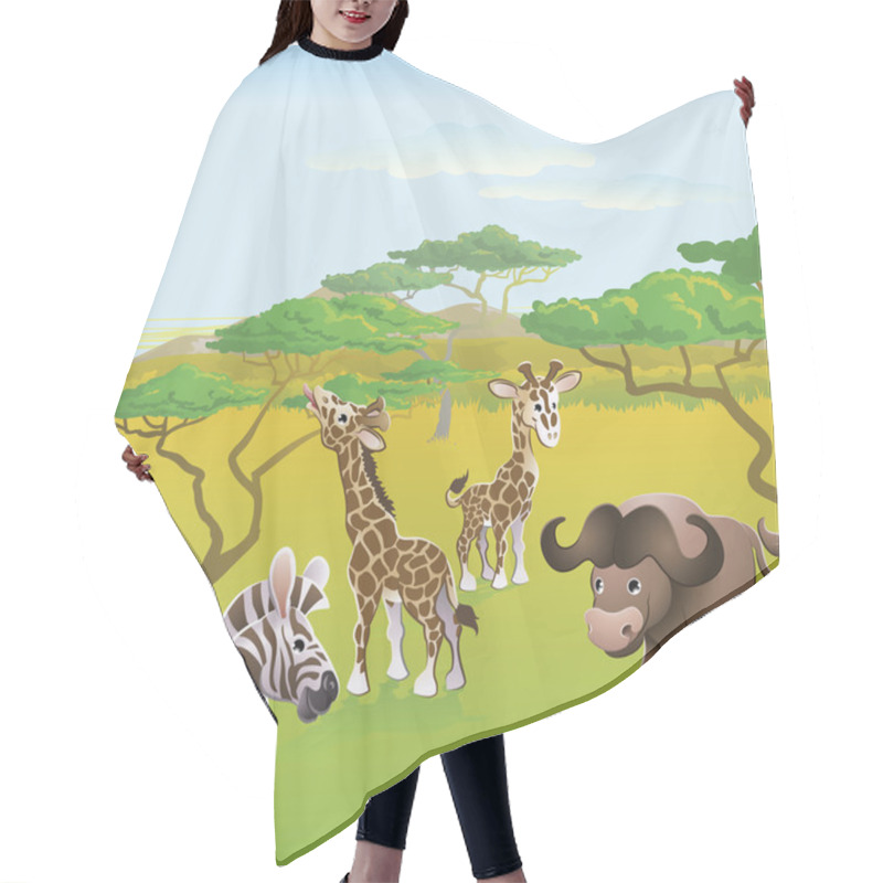 Personality  Cute African Safari Animal Cartoon Scene Hair Cutting Cape