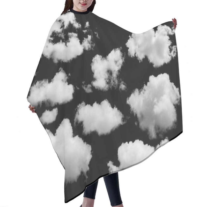 Personality  Set Of Isolated Clouds Over Black. Hair Cutting Cape