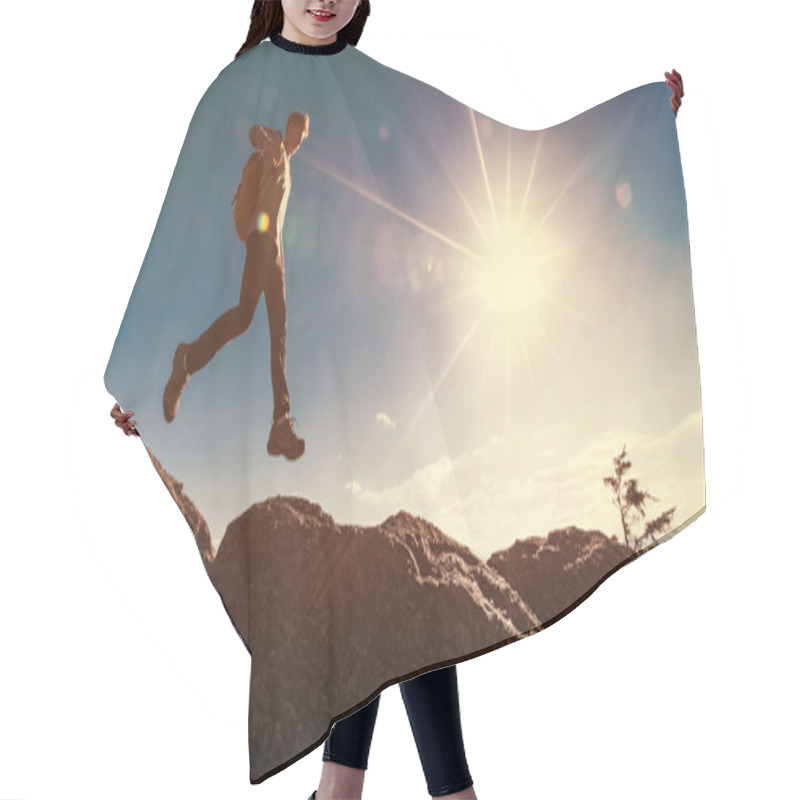 Personality  Man Jumping Over Gap On Mountain Hair Cutting Cape