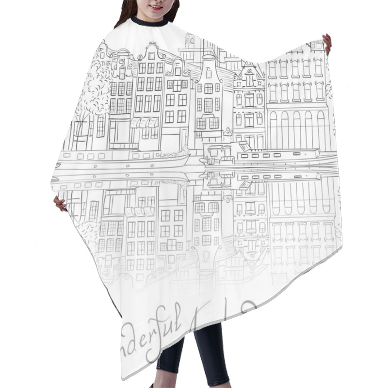 Personality  Vector City View Of Amsterdam Canal Hair Cutting Cape