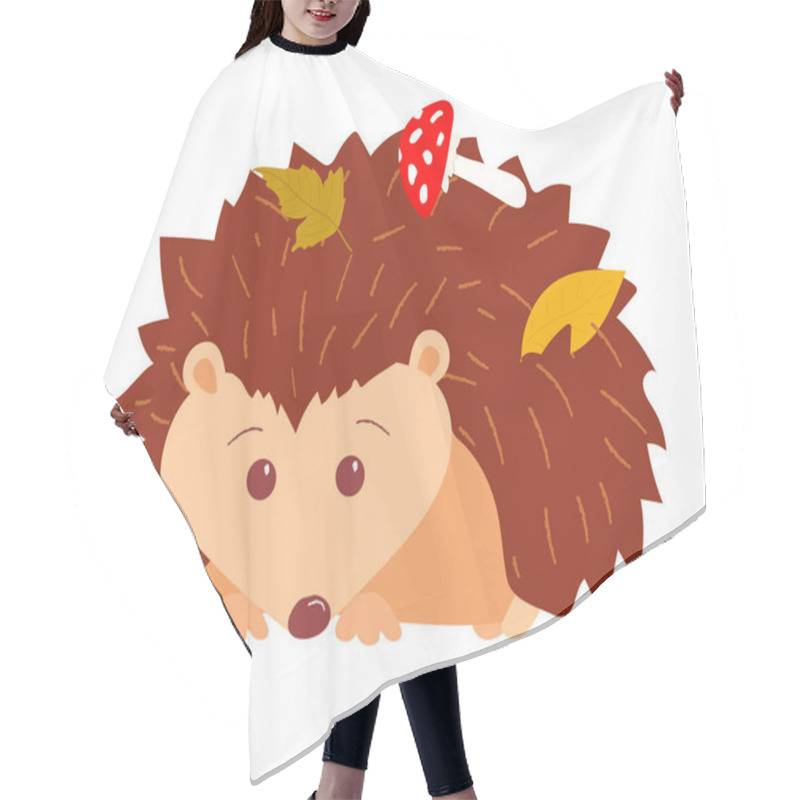 Personality  Cute Hedgehog With Mushroom And Autumn Leaves On His Back.. Cartoon Style. Vector Illustration Hair Cutting Cape