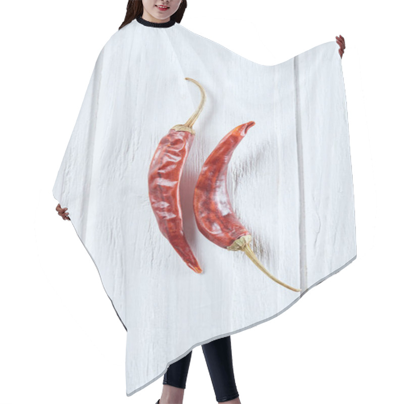 Personality  Top View Of Chili Peppers On White Wooden Surface Hair Cutting Cape