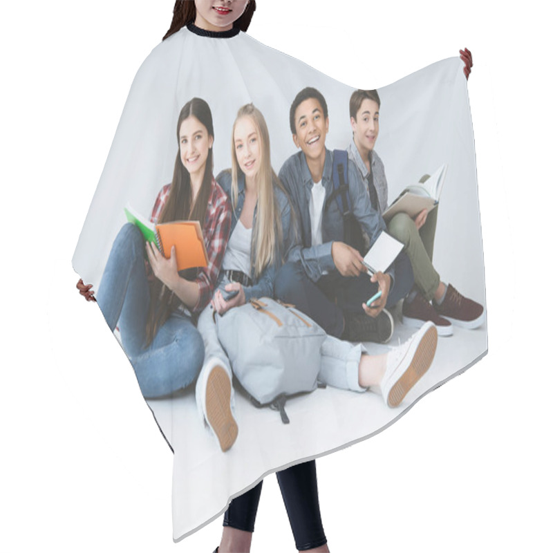 Personality  Multiethnic Group Of Students Hair Cutting Cape