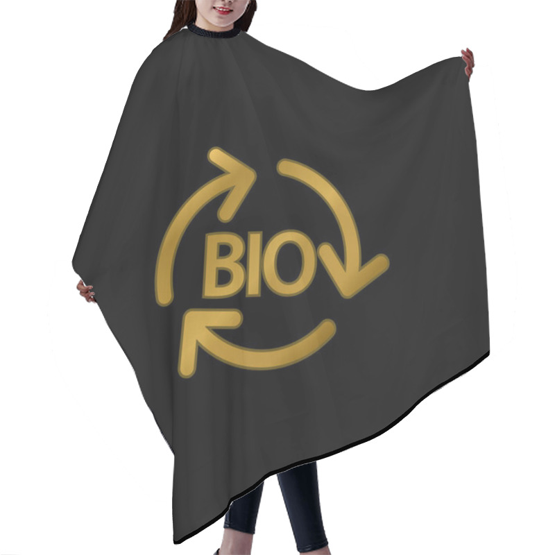 Personality  Bio Mass Renewable Energy Gold Plated Metalic Icon Or Logo Vector Hair Cutting Cape