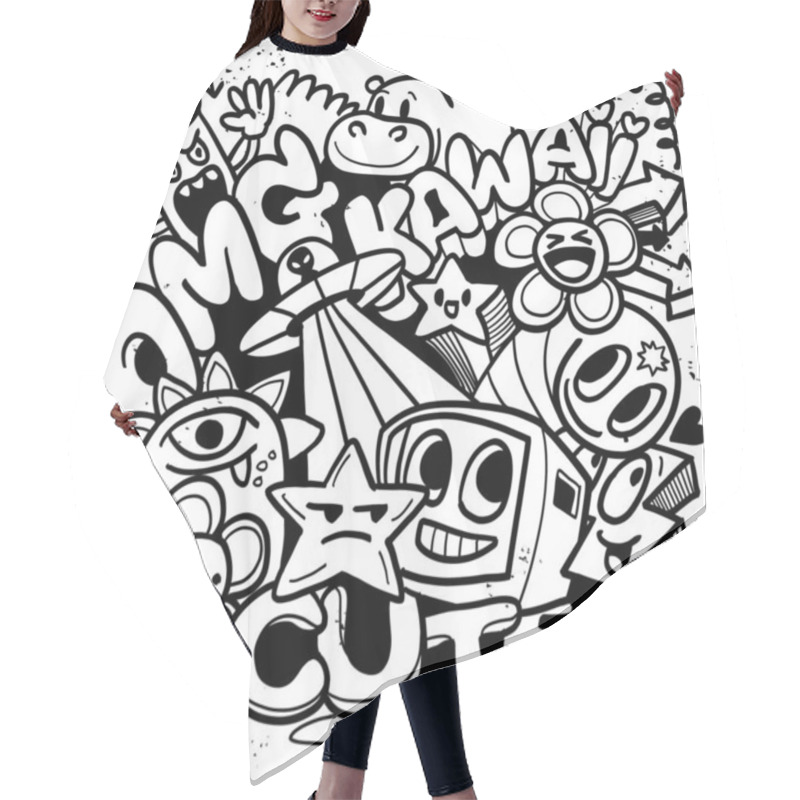 Personality  Doodles Featuring Cute Characters, Stars, Flowers, And Playful Designs, Expressing Fun And Whimsical Vibe. Perfect For Art Lovers And Enthusiasts Hair Cutting Cape