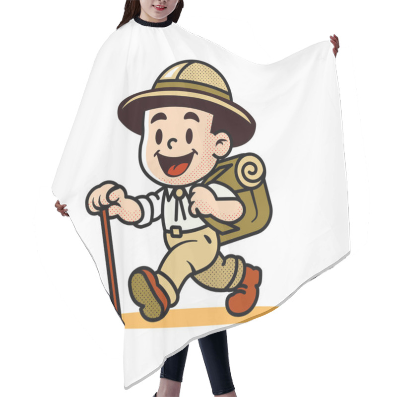 Personality  Cartoon Hiker, Cute Funny Flat Character, Vector Illustration. Hair Cutting Cape