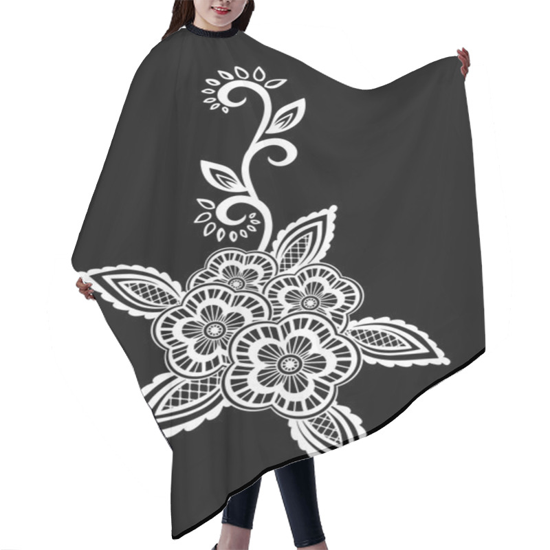 Personality  Beautiful Monochrome Black And White Flowers And Leaves Isolated.  Hair Cutting Cape