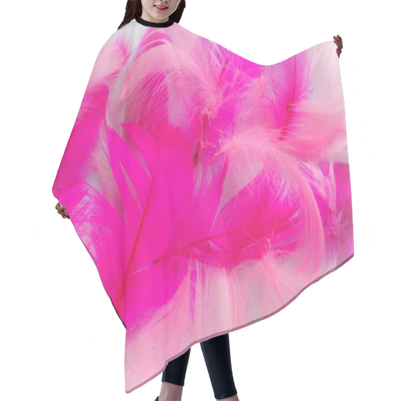 Personality  Pink And Crimson Feathers As A Background. Light Curved Fluffy Feathers. Flamingo Plumage. Colored Feathers. Theme Of Love, St. Valentine's Day. Hair Cutting Cape