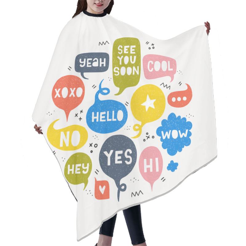 Personality  Hand Drawn Comic Bubbles With Doodles In A Circle Hair Cutting Cape