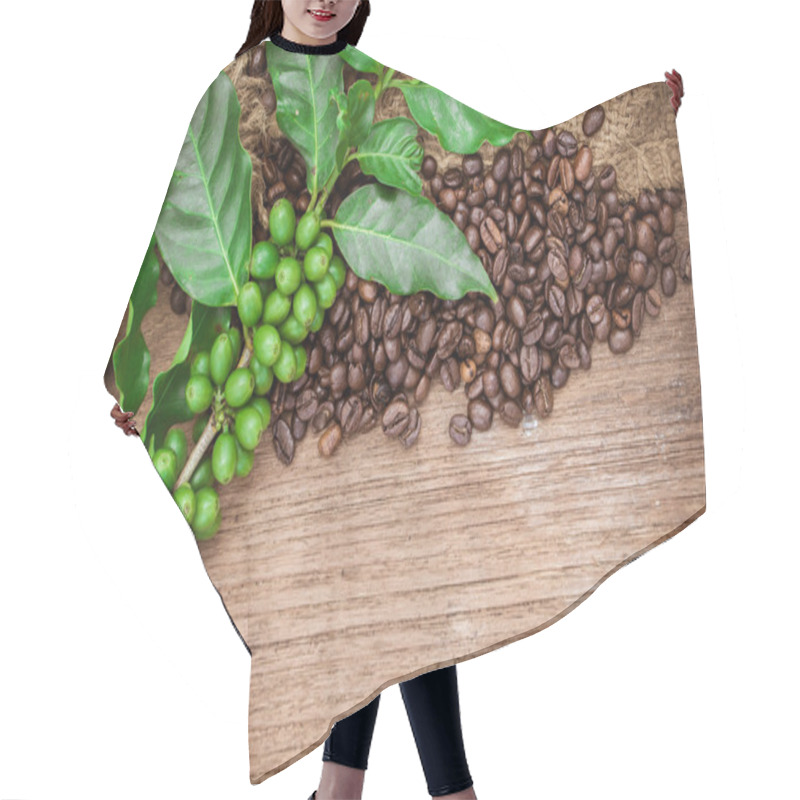 Personality  Fresh Coffee Beans On Wood Background Hair Cutting Cape