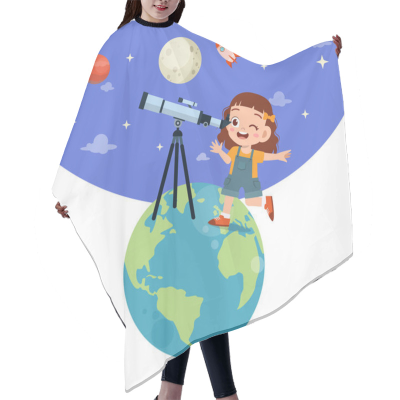 Personality  Happy Kid Study Astronomy Telescope Hair Cutting Cape