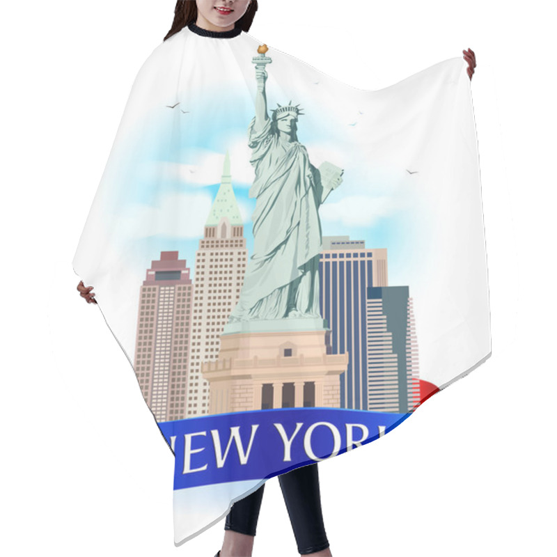 Personality  Statue Of Liberty In New York, City Photorealistic Emblem Template. Hair Cutting Cape