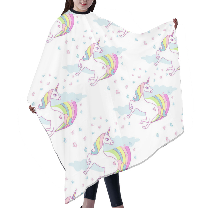 Personality  Seamless Pattern With Cute Unicorns And Rainbow Hair Cutting Cape