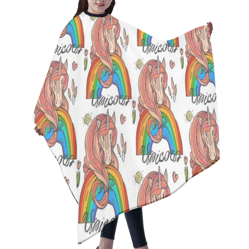 Personality  Cute Seamless Pattern With Rainbow Unicorns In The Clouds. Vector Illustration. Hair Cutting Cape