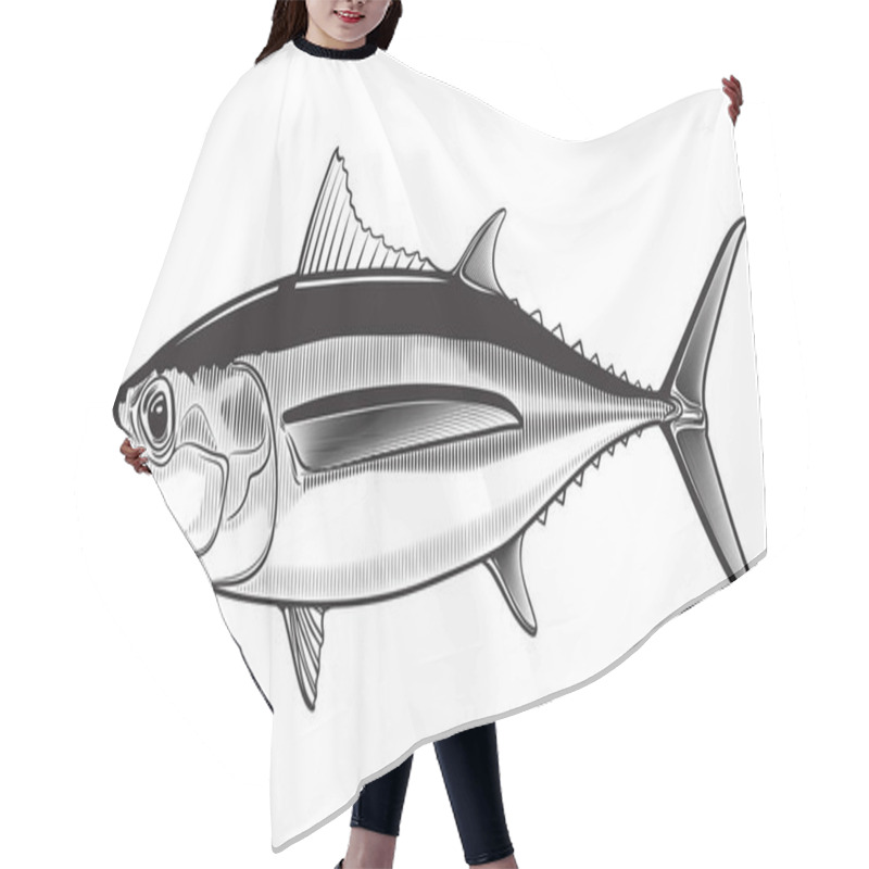 Personality  Tuna Yellow Fin Big Eye Simple Emlem Isolated On White Background . Vector Illustration  Hair Cutting Cape