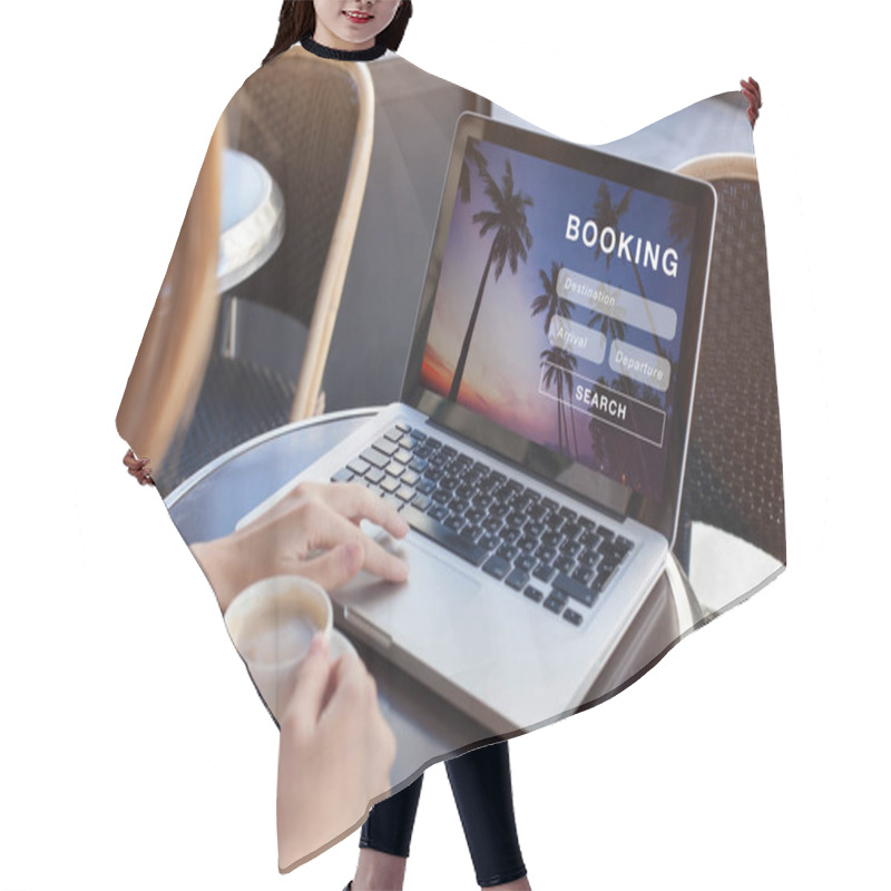 Personality  Booking Online Concept, Travel Planning Hair Cutting Cape