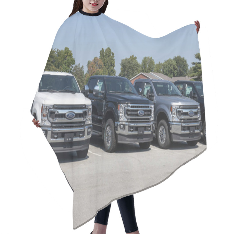 Personality  Kokomo - Circa September 2021: Ford F-250 And F350 Display At A Dealership. The Ford F250 And F350 Are Available In XL, XLT, Lariat, King Ranch, And Platinum Models. Hair Cutting Cape