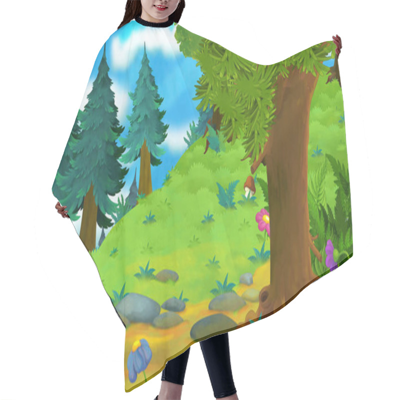 Personality  Cartoon Summer Scene With Path In The Forest - Nobody On Scene - Illustration For Children Hair Cutting Cape