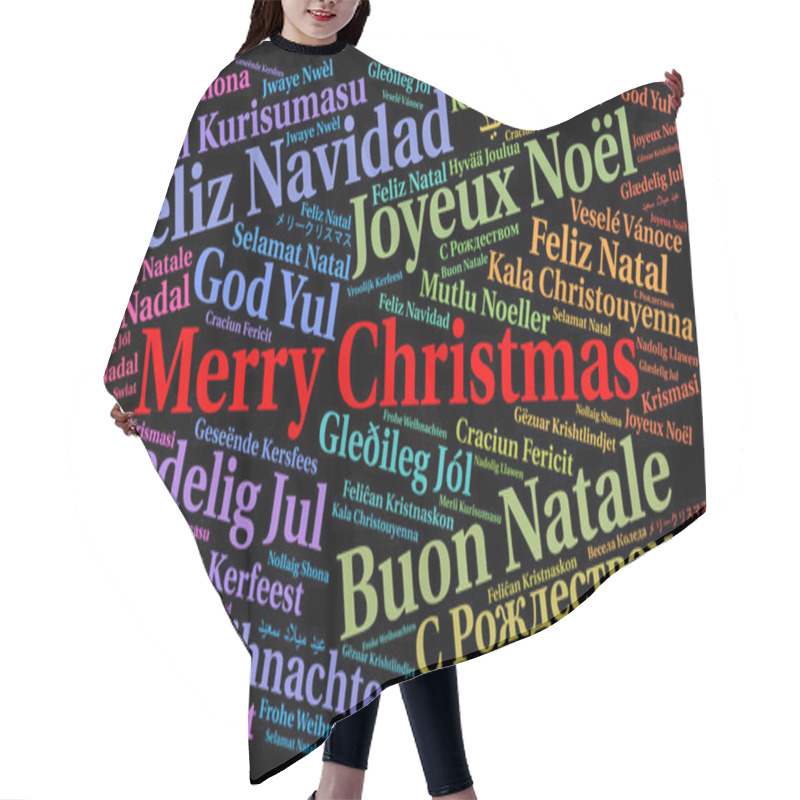 Personality  Merry Christmas In Different Languages Word Cloud  Hair Cutting Cape