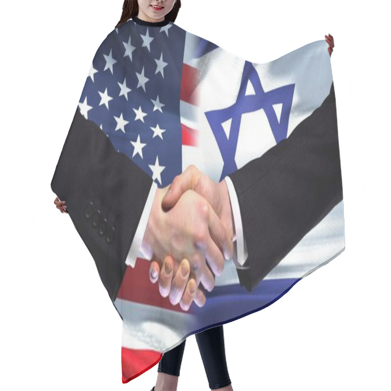 Personality  United States And Israel Handshake, International Friendship, Flag Background Hair Cutting Cape