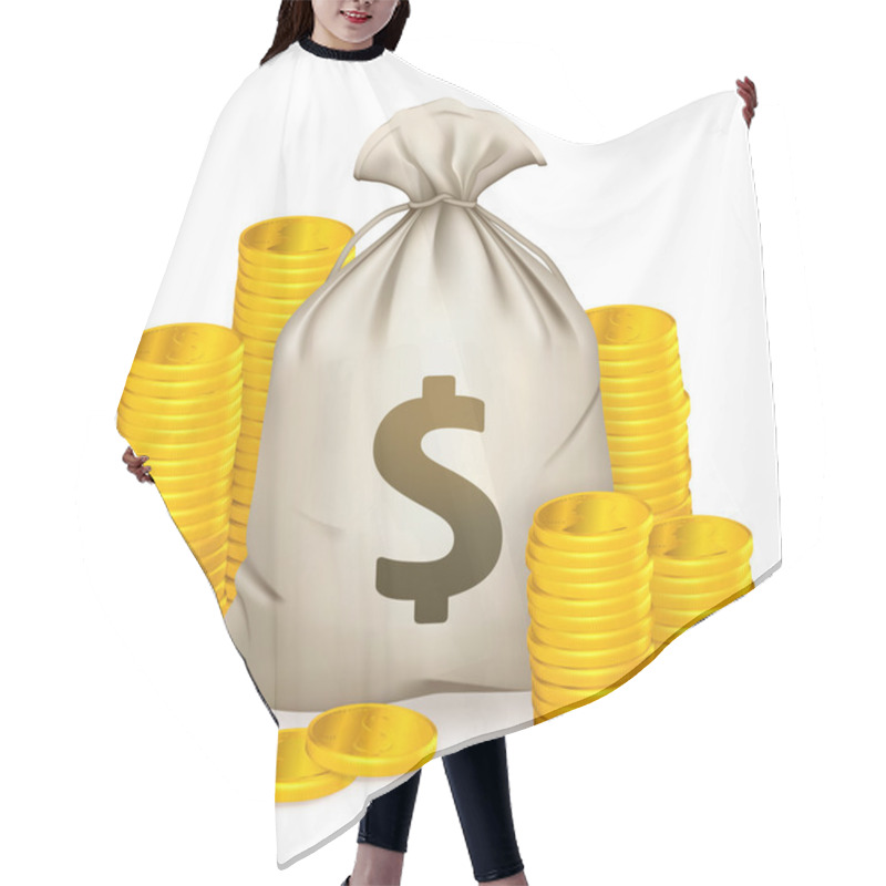 Personality  Stacks Of Coins And Money Bag, 10eps Hair Cutting Cape